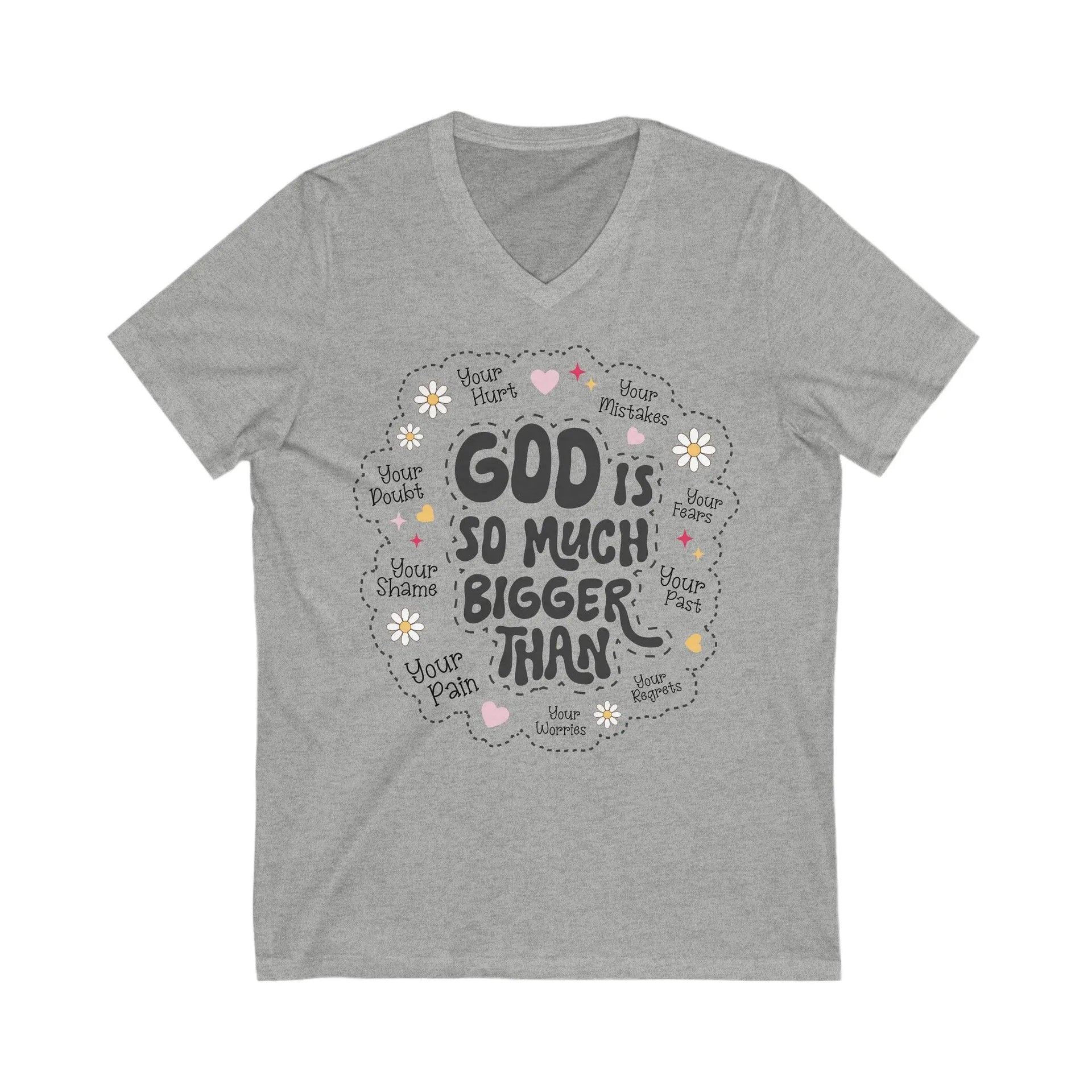 God Is Bigger V-Neck Tee - Briadanna