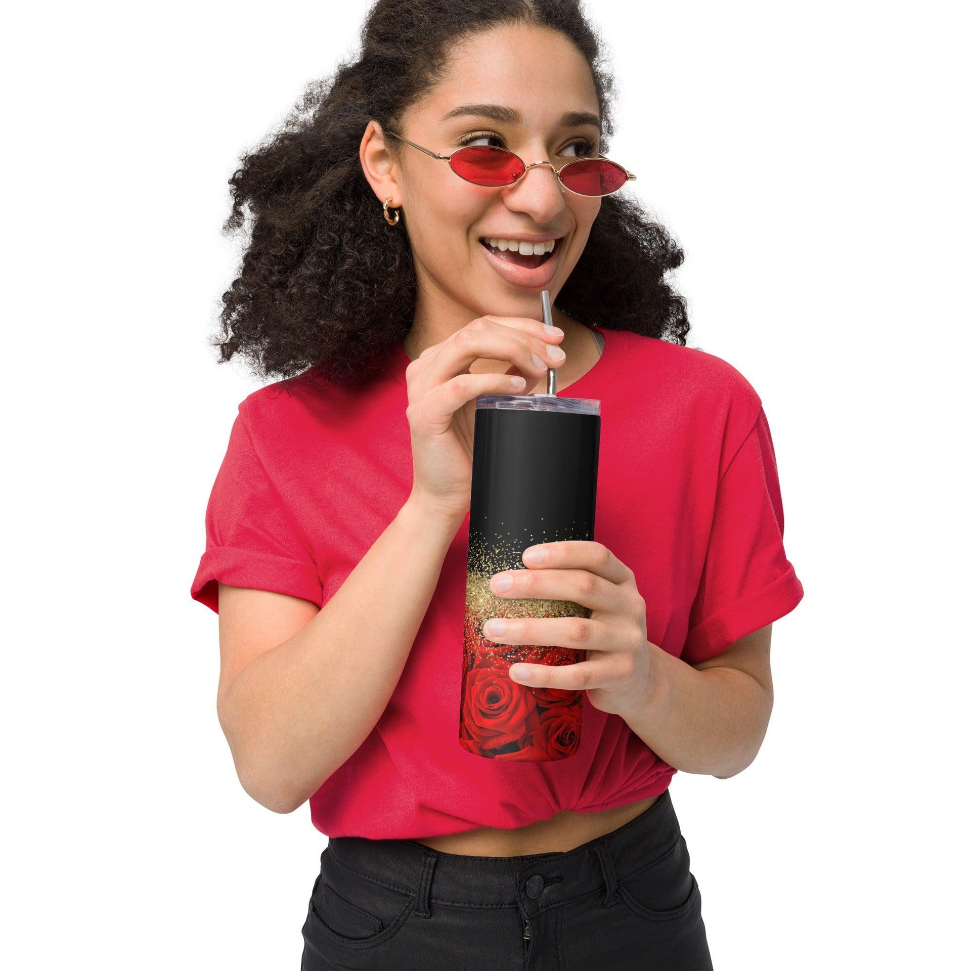 Red Roses and Black Design Tumbler - Briadanna